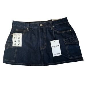 Refrain Dark Blue Denim Cargo Mini Skirt NWT